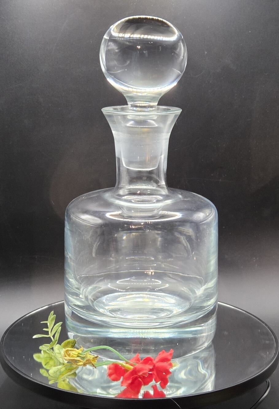 Gorgeous Vintage Krosno Poland Clear Glass Decanter Round BallStopper Heavy